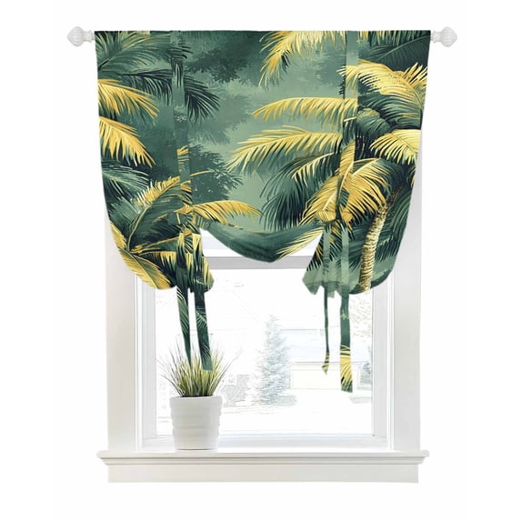 Green Palm Tree Tie Up Curtains for Window, Thermal Insulated Balloon Shade Adjustable Rod Pocket Curtains Valance Panels for Kitchen Bathroom Cafe 42 x 45 Farmhouse Summer Tropical Forest Plants