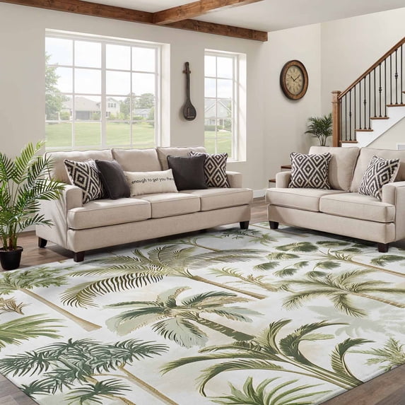 Green Palm Tree Tropical Bedroom Area Rug 8x10 Ft, Non Slip Rugs for ...