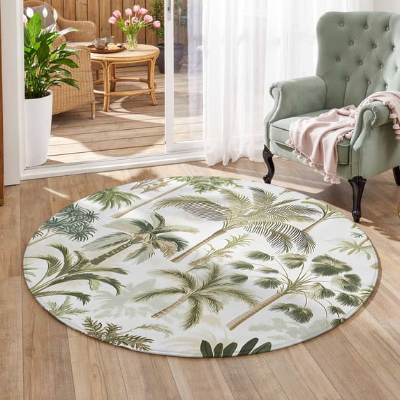 Green Palm Tree Tropical Round Area Rug 4 Ft, Nonslip Bathroom Rugs ...