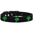 thumbnail image 1 of Green Palm Tree Widget Genuine Leather Dog Collar, Black - Size 12, 1 of 1