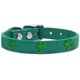 thumbnail image 1 of Green Palm Tree Widget Genuine Leather Dog Collar, Jade - Size 16, 1 of 1