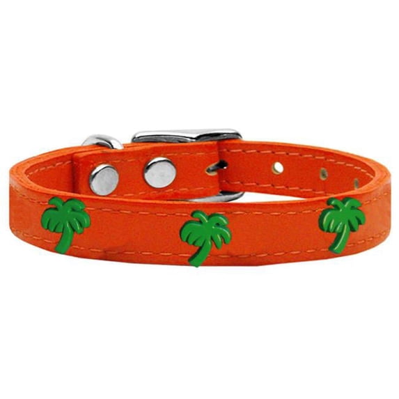 Green Palm Tree Widget Genuine Leather Dog Collar, Orange - Size 18