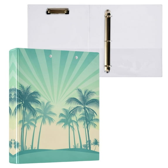 Green Palm Trees 3 Ring Hardcover Binders 1.5in Round Rings for Letter-Size Folder Paper Organizer Pockets for Office Student Recipe