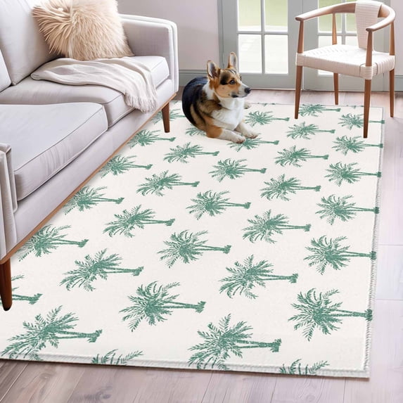 Green Palm Trees Area Rug 4x6 Washable Rug Non Slip Country Summer Botanical Tropical Plants Large Area Rug Indoor Floor Carpet for Entryway Bedroom Kitchen Living Room Home Office Dining Room