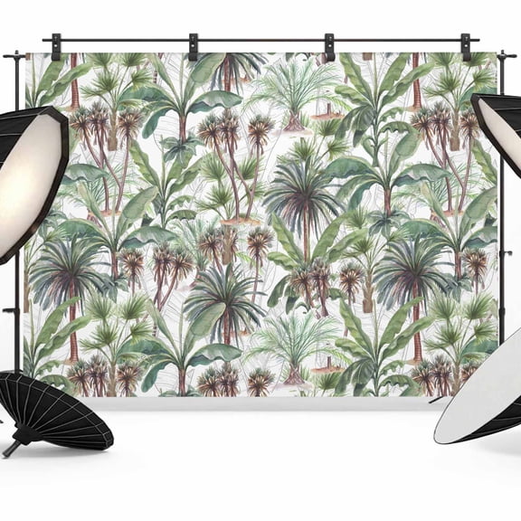 Green Palm Trees Backdrop for Photoshoot,Photography Photo Studio Background Wall Backdrop,Summer Botanical Tropical Leaves Back Drop Banner Panel for Portraits Wedding Party Live Streaming 8x6Ft