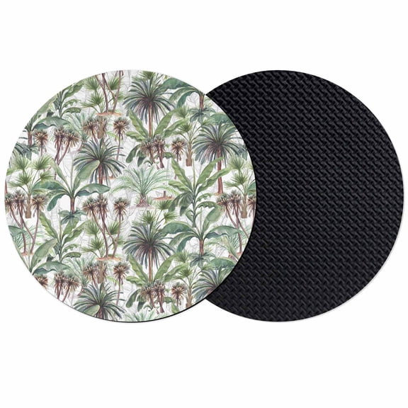 Green Palm Trees Coasters Set of 2, Summer Botanical Tropical Leaves Absorbent Coasters for Drinks, Coaster for Bar Office Dining Coffee Table Accessories Decor, Non Slip Round Desk Coaster
