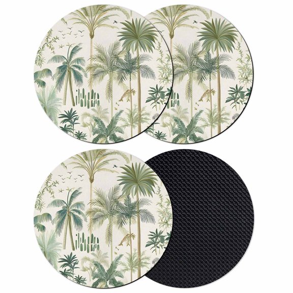 Green Palm Trees Coasters Set of 4, Tropical Summer Botanical Absorbent Coasters for Drinks, Coaster for Bar Office Dining Coffee Table Accessories Decor, Non Slip Round Desk Coaster