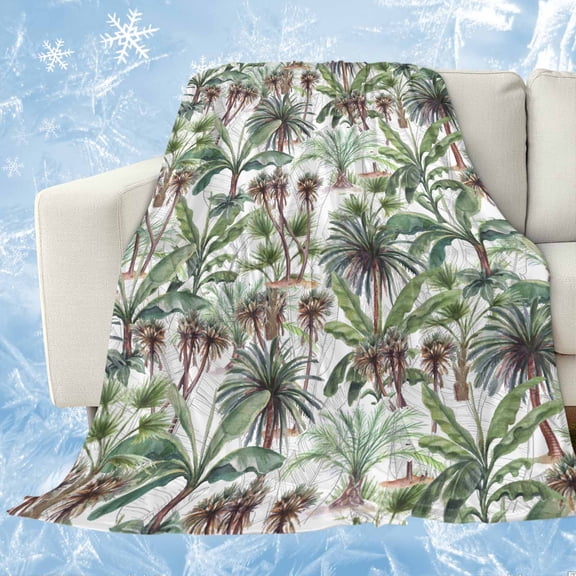 Green Palm Trees Cooling Blanket, Lightweight Breathable Summer Throw Blanket with Double Sided Cold Effect,Summer Botanical Tropical Leaves Picnic Beach Blankets Bed Sheet for Hot Sleepers 30"x40"