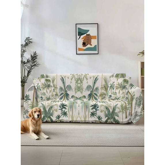 Green Palm Trees Couch Cover for 2 Cushion Sofa, Tropical Summer Botanical Washable Loveseat Sofa Covers Slipcover for Sectional Sofas L-Shaped, Couch Throw Cover 71"x118"