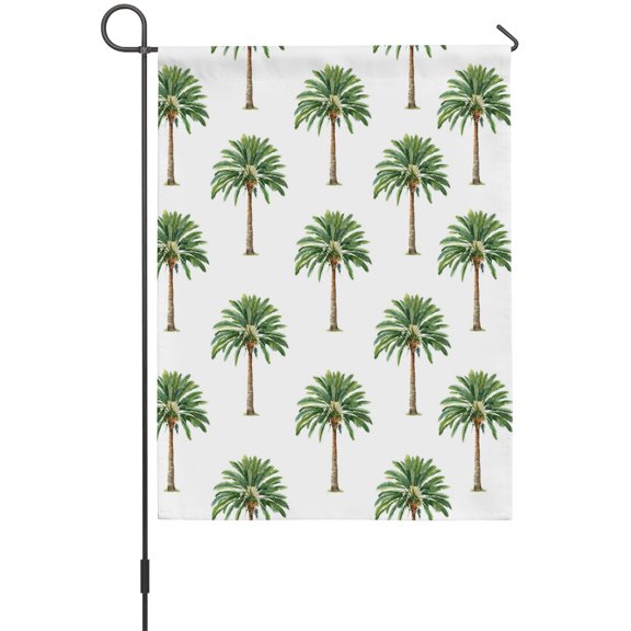 Green Palm Trees Garden Flags For Outdoor, Summer Tropical Botanical Coastal Beach Small Double Side Yard Flags Weather Proof Garden Decor for Lawn Outside Holiday 12 x 18 Inches