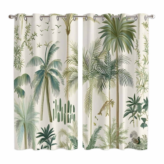 Green Palm Trees Kitchen Curtains 63 Inch Length, Tropical Summer Botanical Grommet Top Bedroom Living Room Curtains, Light Filtering Cafe Curtain Drapes 2 Panels Set 84''x63''
