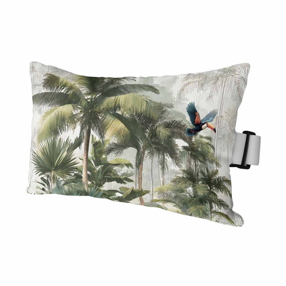 Green Palm Trees Outdoor Pillows for Chaise Lounge Chair Waterproof Lumbar Pillows with Insert&Adjustable Elastic Strap Beach Headrest Pillow Tropical Rainforest Botanical Summer Pool Pillow 11"x16"