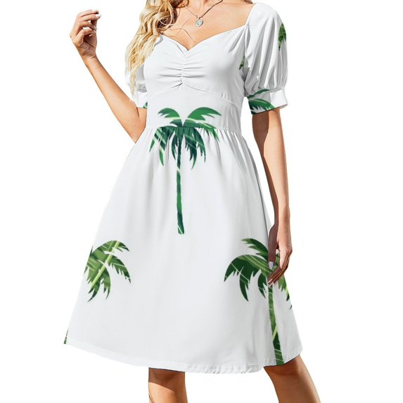Green Palm Trees Pack Summer Women's Dress 2025 Elegant Dresses Plus Sizes