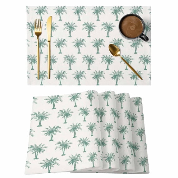 Green Palm Trees Placemats Set of 12, Country Summer Botanical Tropical Plants Placemats for Dining Table, Place Mats for Kitchen Tabletop, Waterproof Wipeable Dining Table Mats Set