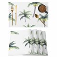 thumbnail image 1 of Green Palm Trees Placemats Set of 6 Summer Botanical Beach Modern Art Place Mats Indoor Wipeable Table Mats Washable Cloth Dining Table Placemats for Kitchen Holiday Party Home Decor 13x19 Inch, 1 of 9