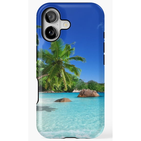 Green Palm Trees Sand Sea Beach Scene Art Phone Case for iPhone 17 16 15 14 13 12 11 Pro Max