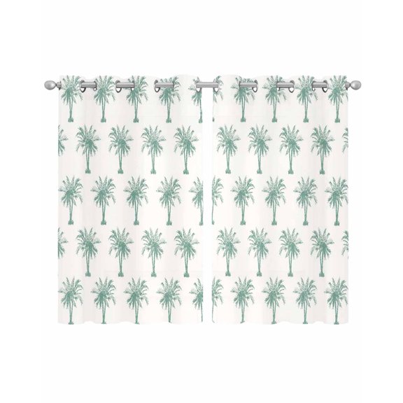 Green Palm Trees Sheer Curtains 39 Inch Length 2 Panels Set for Living Room/Bedroom, Country Summer Botanical Tropical Plants Kitchen Curtains Grommet Curtains Window Treatments 27.5"x39"x2