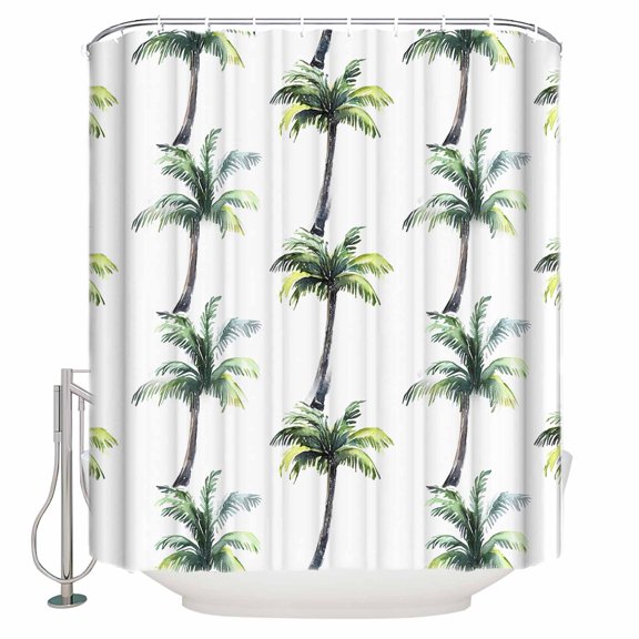 Green Palm Trees Shower Curtains for Bathroom Waterproof Fabric Bath Curtains Decor Bath Tub Curtain Watercolor Summer Botanical Decorative Shower Curtain Sets with 12 Hooks, 72x72 Inch