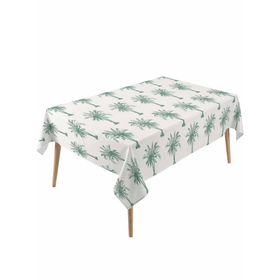 Green Palm Trees Table Cloth, Waterproof Tablecloth for Rectangle Tables, Country Summer Botanical Tropical Plants Reusable Washable Fabric Table Cover for Restaurant Kitchen Dining Tables 60"x120"