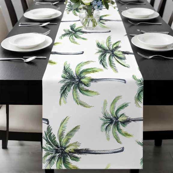Green Palm Trees Table Runner 36 Inches Long, Summer Botanical Watercolor Kitchen Coffee Dining Table Decoration for Home Party Birthday Wedding Home Decor 13x36 Inches