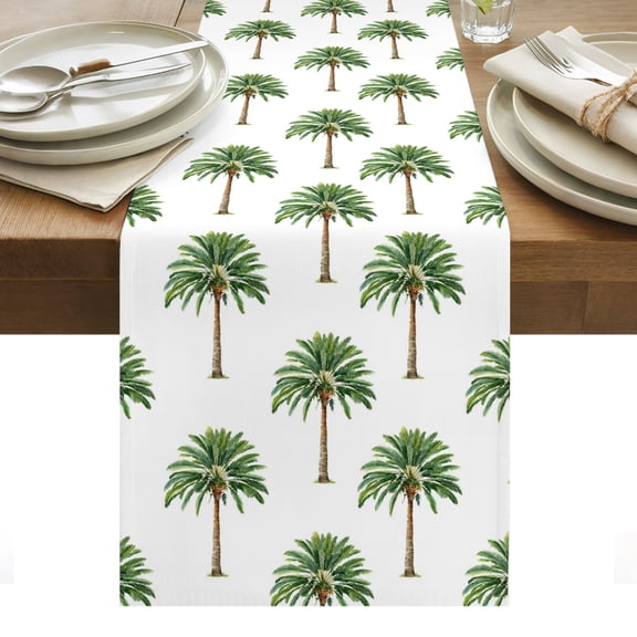 Green Palm Trees Table Runner Tropical Summer Botanical Tree Tablerunners 13 x 72 Inch, Table Decorations Tabletop Scarf for Summer Gathering Holiday Farmhouse Kitchen Dining Decor