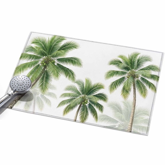 Green Palm Trees Washable Area Rug 2 x 3 ft Coastal Coconut Leaves Tropical Plant Summer Soft Non Slip Rugs Stain Repellent Indoor Felt Carpet for Living Dining Room Bedroom Home Office