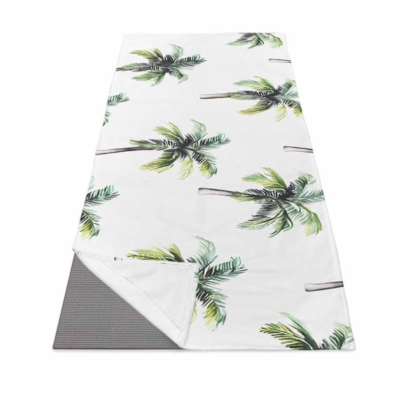 Green Palm Trees Yoga Towel for Hot Yoga Non Slip, Summer Botanical Modern Art Yoga Mat Towel Absorbent Yoga Sweat Towels Microfiber Hot Yoga Blanket for Bikram Pilates 26"x70"
