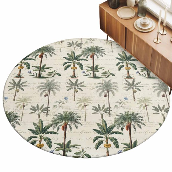 Green Palms Area Rug, Bohemian Tree Rainforest Plants Modern Minimalist Non-Slip Felt Rubber Backing Round Indoor Carpet Washable Rugs for Living Room Bedroom 3ft