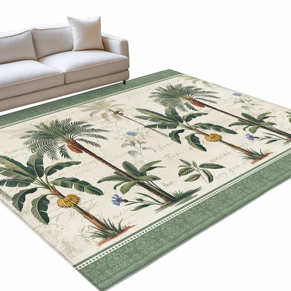 Green Palms Area Rugs 4x6ft Bohemian Tree Rainforest Plants Modern Floor Rug Non Slip Low Pile Ultra Soft Throw Carpet for Entryway Indoor Entrance Kitchen Bathroom