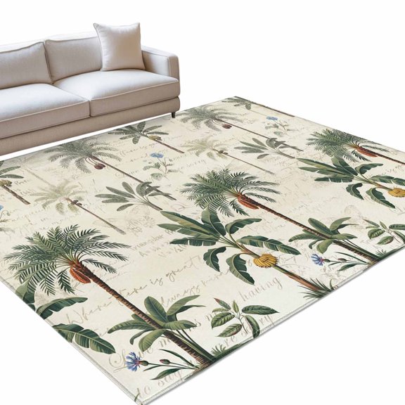 Green Palms Area Rugs 5x7ft Bohemian Tree Rainforest Plants Modern Minimalist Floor Rug Non Slip Low Pile Ultra Soft Throw Carpet for Entryway Indoor Entrance Kitchen Bathroom