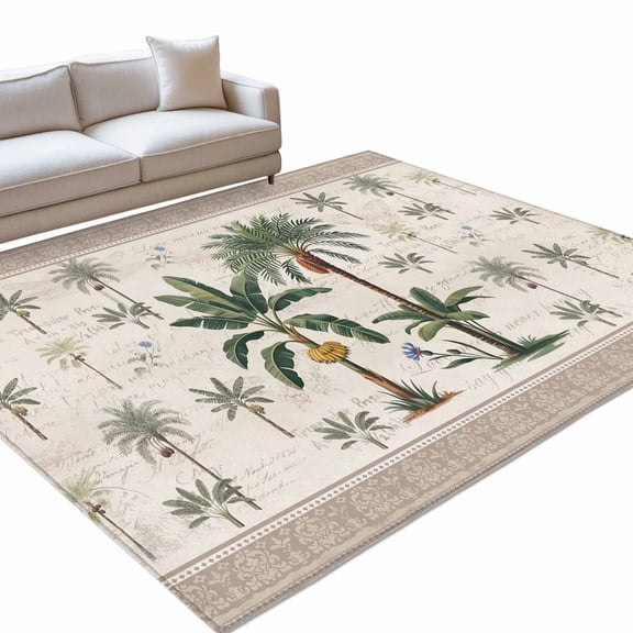 Green Palms Area Rugs 5x7ft Summer Bohemian Tree Rainforest Plants Grown Border Floor Rug&nbsp;Non Slip Low Pile Ultra Soft Throw Carpet for Entryway Indoor Entrance Kitchen Bathroom