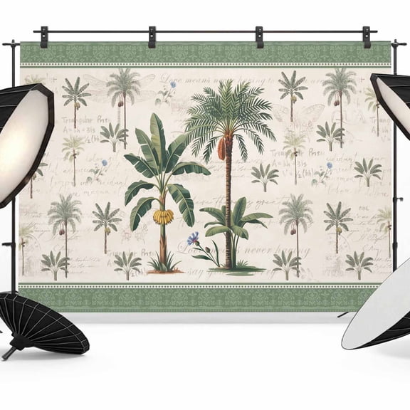 Green Palms Backdrop for Photography, Summer Bohemian Tree Rainforest Plants Green Border Photo Backdrop Portrait Background Party Banner Photo Backgrounds for Studio Booth Props, 7x5ft