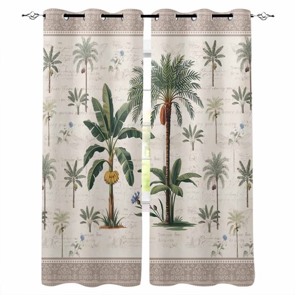 Green Palms Blackout Curtains 63 Inch Length Summer Bohemian Tree Rainforest Plants Grown Border Thermal Insulated Window Curtain Window Drapes 2 Panels for Bedroom Living Room 42"Wx63"L