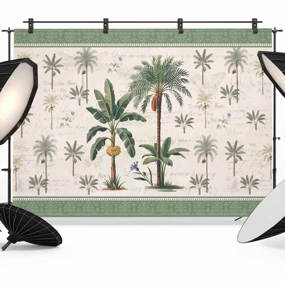 Green Palms Photography Backdrop 7x5FT, Summer Bohemian Tree Rainforest Plants Green Border Photo Backdrops, Background for Photography Studio Photo Studio Background, Back Drop for Photoshoot