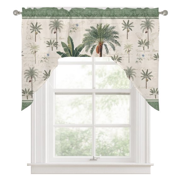 Green Palms Swag Valance for Windows, Summer Bohemian Tree Rainforest Plants Green Border Swag Curtains Valances for Small Window Treatment Rod Pocket for Kitchen Bathroom 1 Panel 56x36in