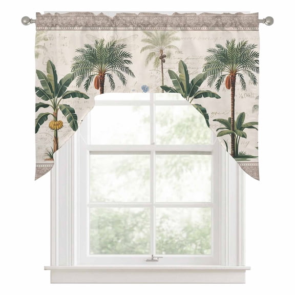 Green Palms Swag Valance for Windows, Summer Boho Tree Rainforest Plants Grown Border Swag Curtains Valances for Small Window Treatment Rod Pocket for Kitchen Bathroom 1 Panel 56x36in