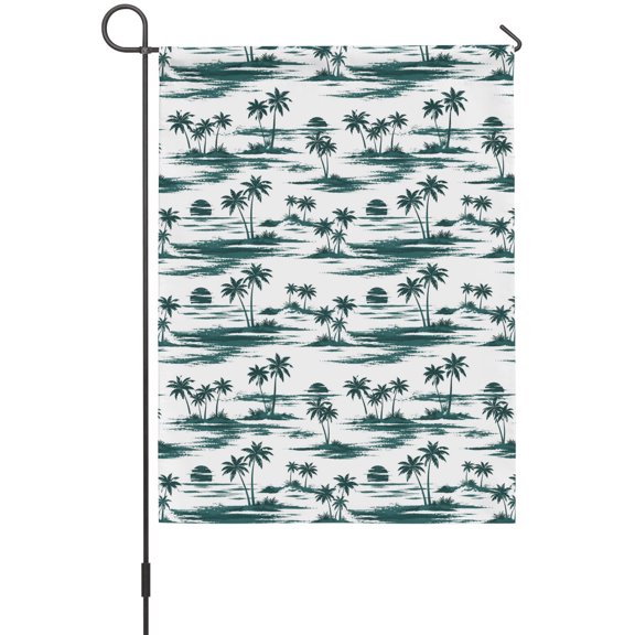 Green Palms Tree House Flag 28 x 40 Inches, Ocean Beach Forest Country Vintage Nautical Weather Proof Outdoor Patio Flags Double Sided Small House Decoration for Yard Lawn Outside Home