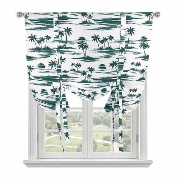 Green Palms Tree Tie Up Balloon Window Curtain 42W x 45L Inch, Ocean Beach Forest Country Vintage Nautical Rod Pocket Adjustable Tie Up Curtains Small Kitchen Sink Curtains for Cafe Bedroom
