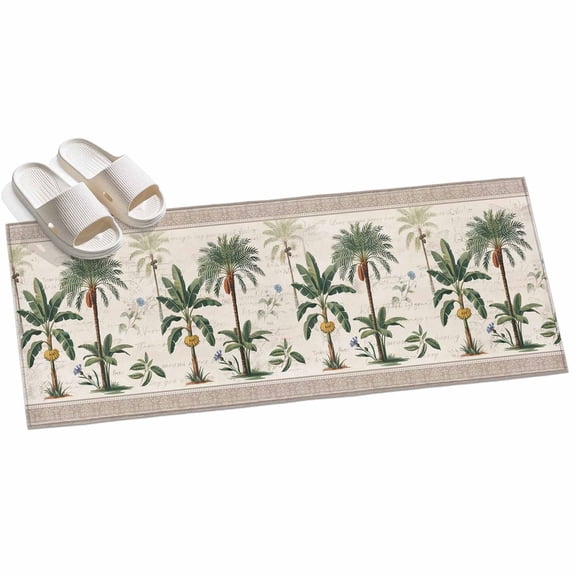 Green Palms Washable Area Rug 2 x 6 ft Summer Boho Tree Rainforest Plants Grown Border, Soft Non Slip Rugs Stain Repellent Indoor Felt Carpet for Living Dining Room Bedroom Home Office