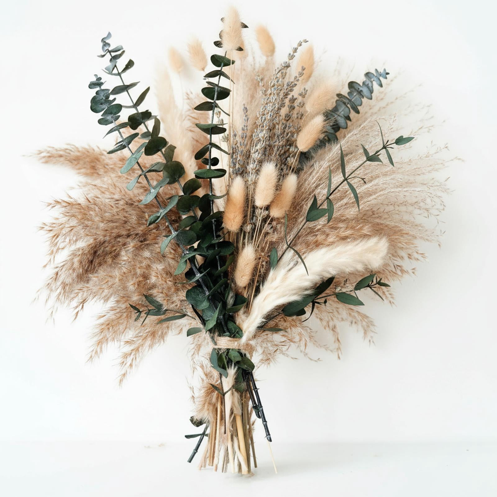 Green Pampas Grass Boho Dried Flower Bouquet Lavender Eucalyptus Rustic Western Decor for Bohemian Home Bedroom Wedding Table