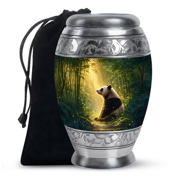 Green Panda Urn for Ashes Adult Female, Unique Decorative Memorial Burial Box, Cremation Keepsake Urn Gift for Human Ashes - 6Inch - Medium Size Urn - 1Pcs