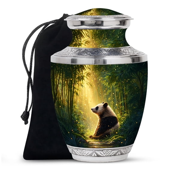 Green Panda Urn for Human Ashes Adult Female, Elegant Memorial Burial Box, Decorative Cremation Urn Keepsake for Loved One’s Ashes - 10Inch - Large Urn - 1Pcs