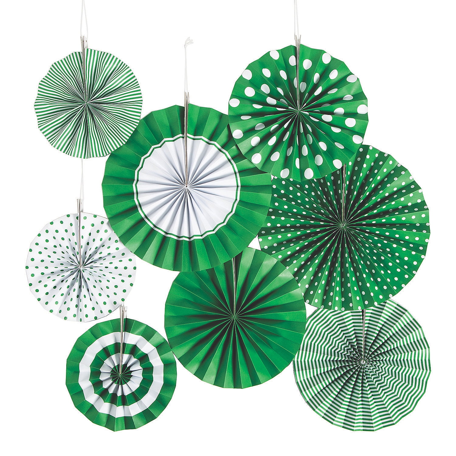 Green Paper Fan Assortment - Party Decor - 8 Pieces 