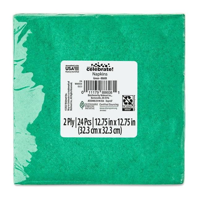 6.5" x 6.5" Disposable Green Paper Napkins, 24 Count, by Way To Celebrate