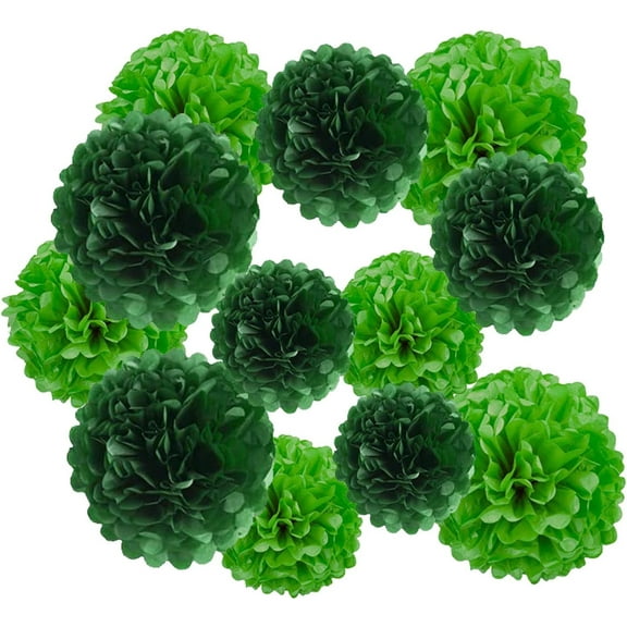Green Paper Pom Poms,Green Tissue Pom Poms Hanging Decorations,Green Party Decorations(Green Dark Green,12 PCS)