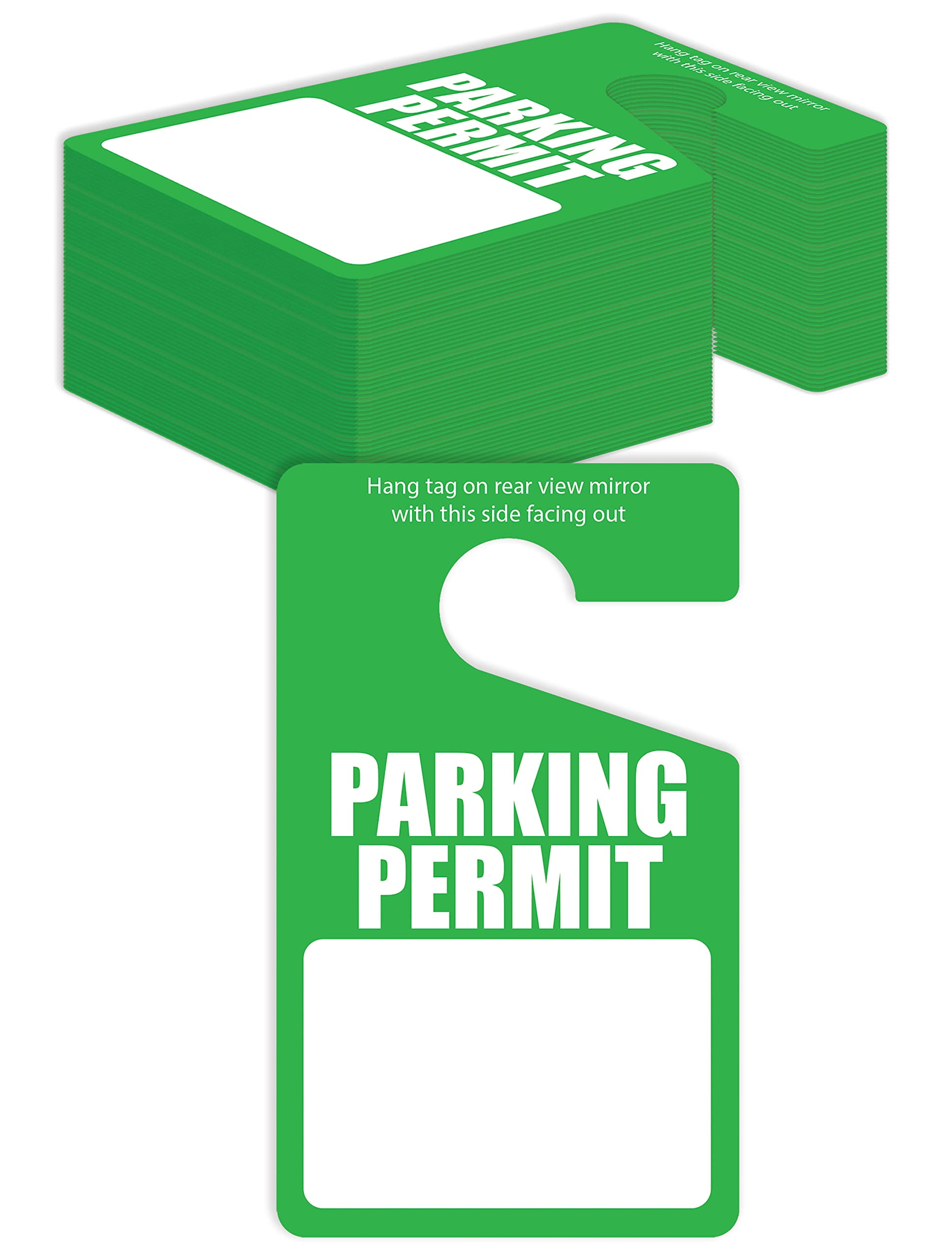 Green Parking Permit Hang Tags, 50 Pack, Poly Plastic Parking Placards