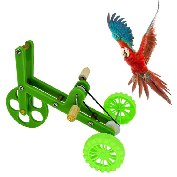 Green Parrot Bike Toy Bird Training Interactive Props Metal Creative Puzzle Toy for Budgie Parakeet Lovebird Macaw