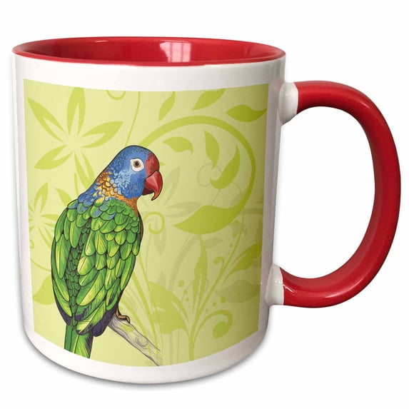 3drose, Green Parrot Green Pattern, 15oz Two-tone Red Mug