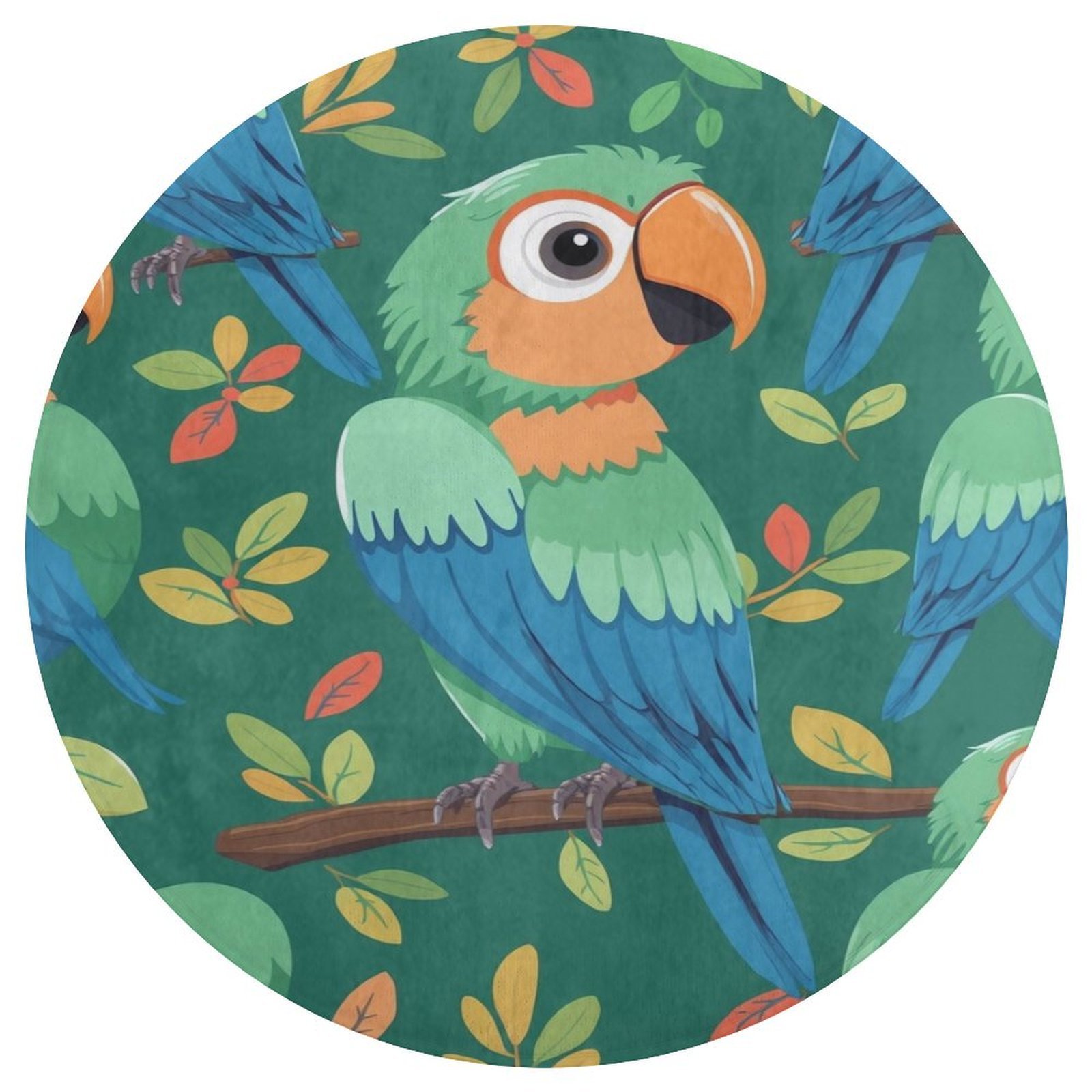 Green Parrots Seamless Pattern Round Carpet Rug for Living Room Bedroom ...