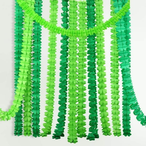 Green Party Decorations Clover Streamers Leaf Paper Hanging Banners Shamrock for Wedding Baby Shower St Patrick's Day Jungle Wild One Birthday Tropical Dino Party Celebration Supplies 10pcs
